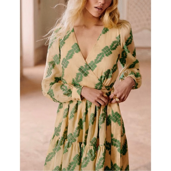 NWT Sezane Editions Mini Linen-Blend Faith Long-Sleeve Wrap Dress - Picture 4 of 9